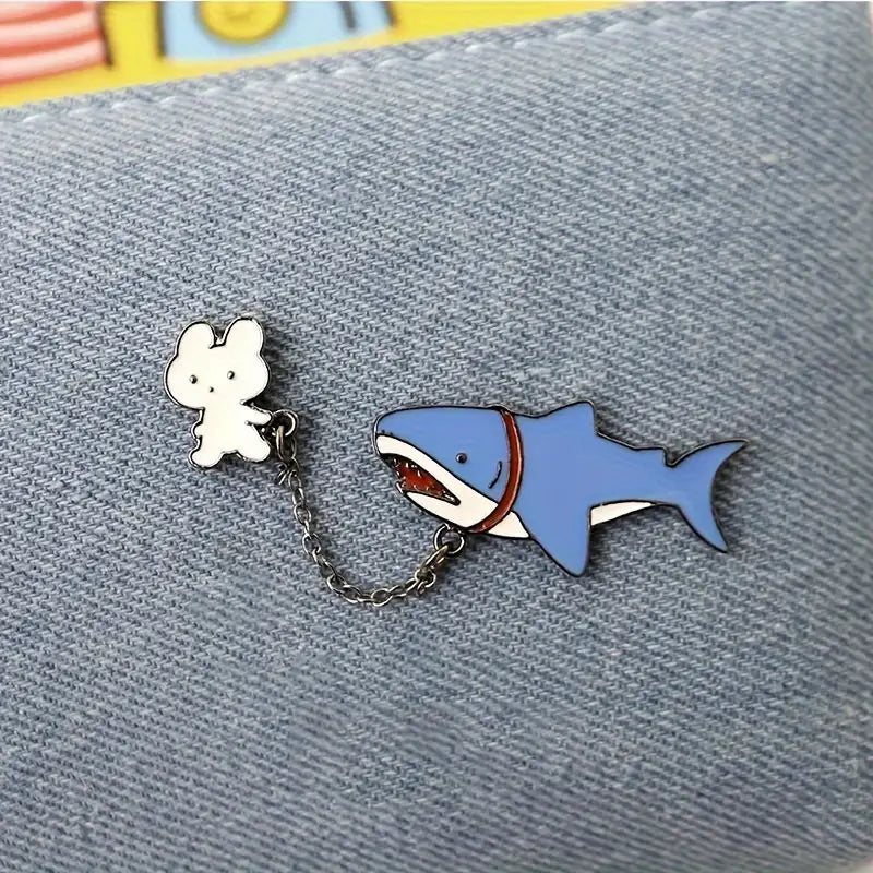 Rabbit & Shark Enamel Pin
